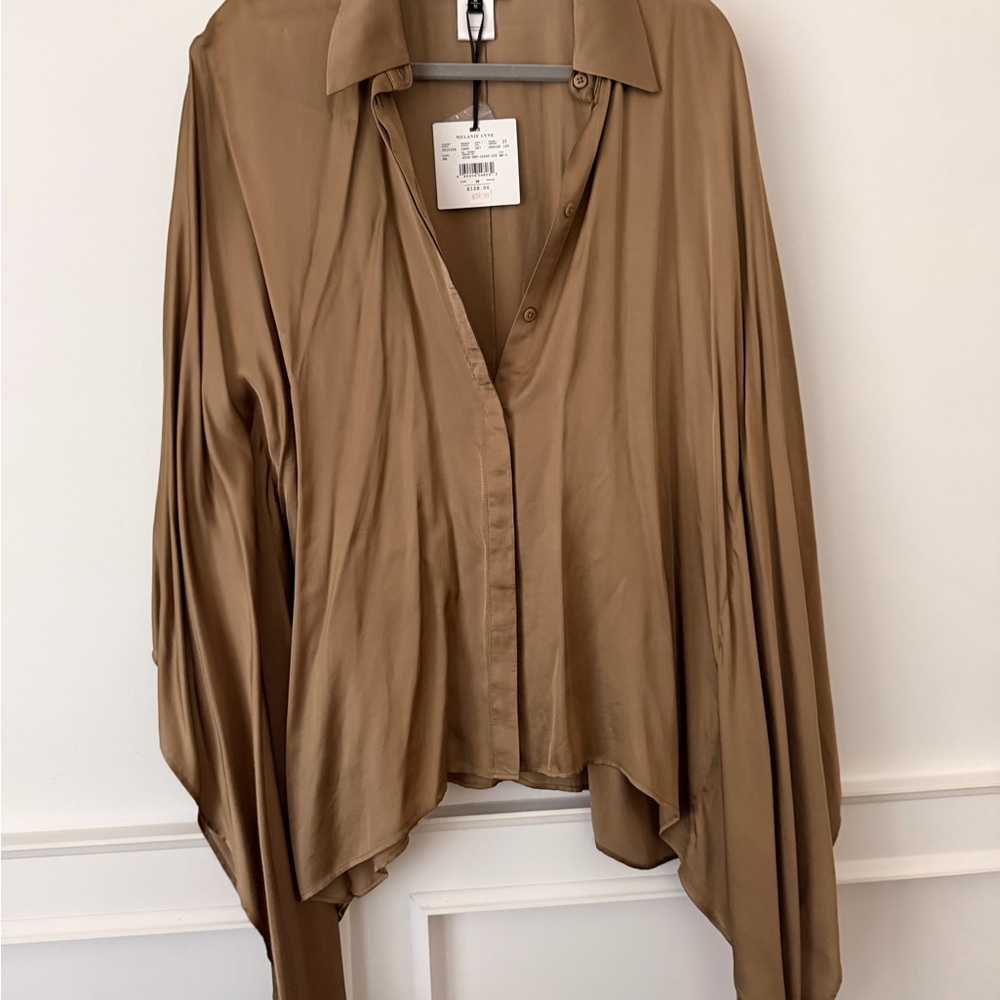 Relaxed Satin Button-Down Shirt in Camel by BLAKES IDEE - Picture 2 of 3